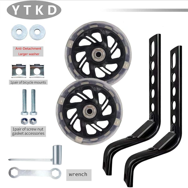 YTKD Training Wheels for Bicycle Compatible for Bikes of 12 14 16 18 20 Inch Flash Mute Wheel - Image 2